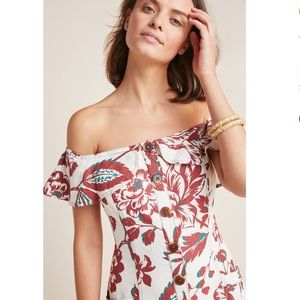 Anthropologie Oahu Linen Off Shoulder Dress